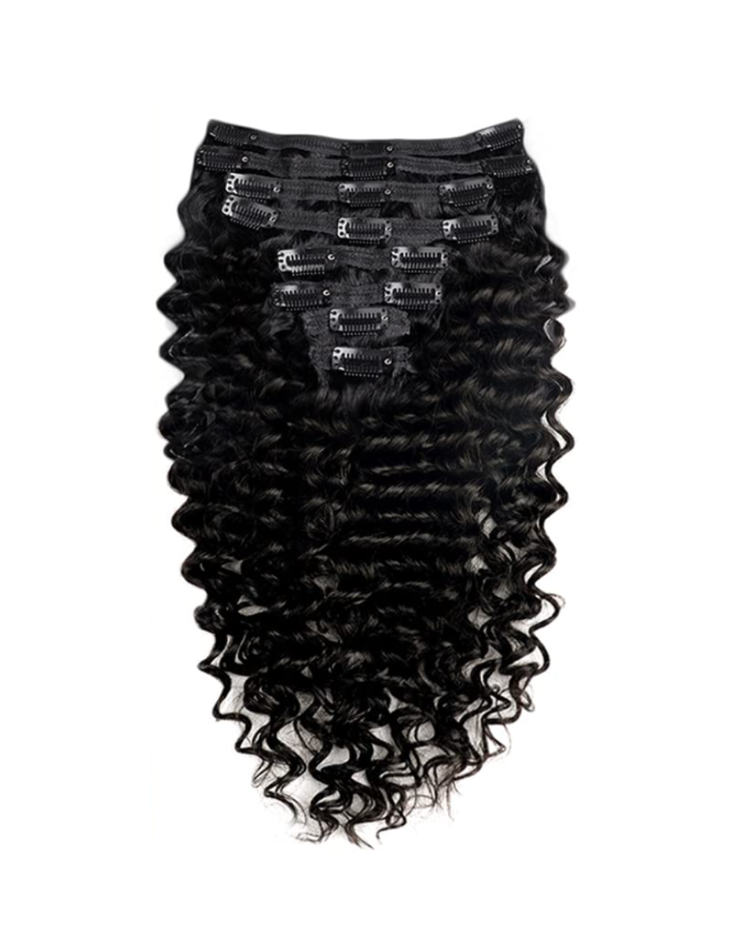 Set of 7 Clip-in Hair Extensions - Deep Wave Black