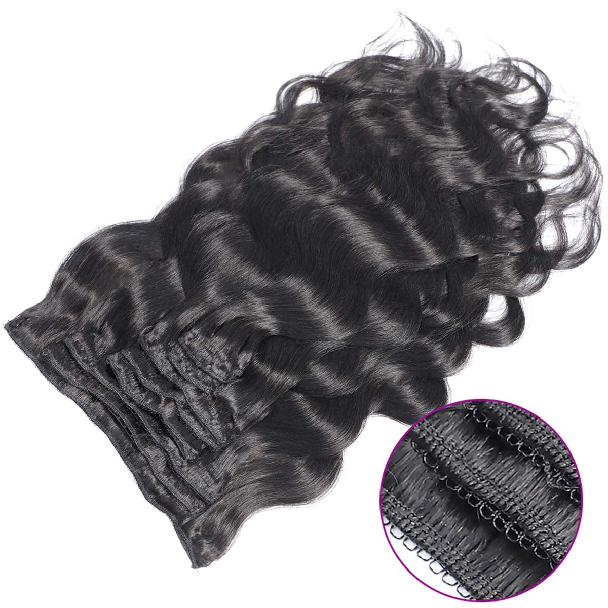 Set of 7 Clip-in Hair Extensions - Body Wave Black