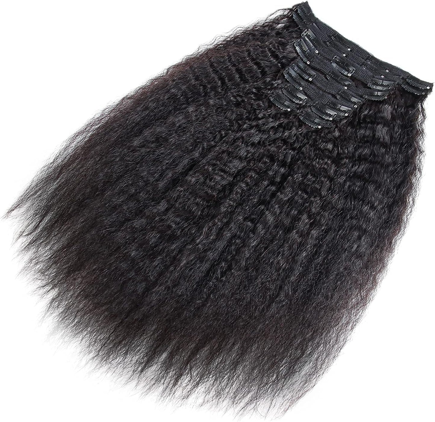 Set of 7 Clip-in Hair Extensions - Kinky Straight/Yaki Black