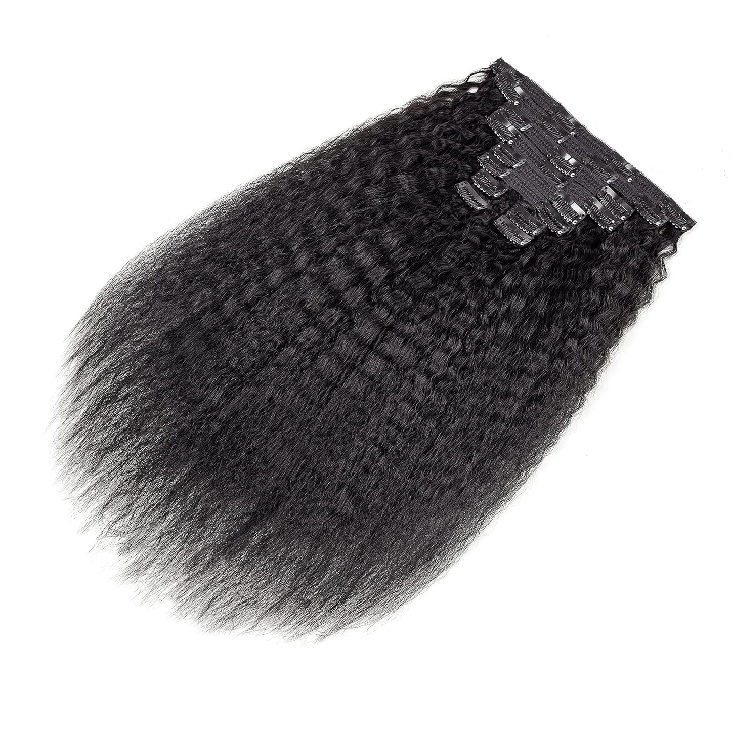 Set of 7 Clip-in Hair Extensions - Kinky Straight/Yaki Black
