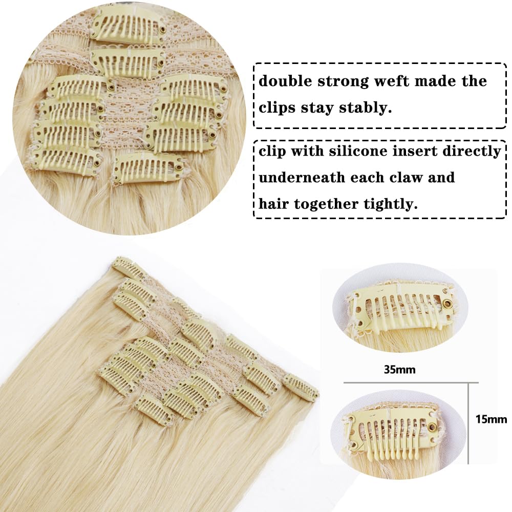 Set of 7 Clip-in Hair Extensions - Straight 613 Blonde