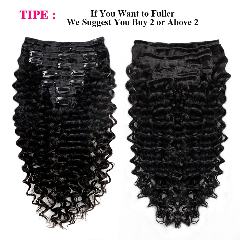 Set of 7 Clip-in Hair Extensions - Deep Wave Black