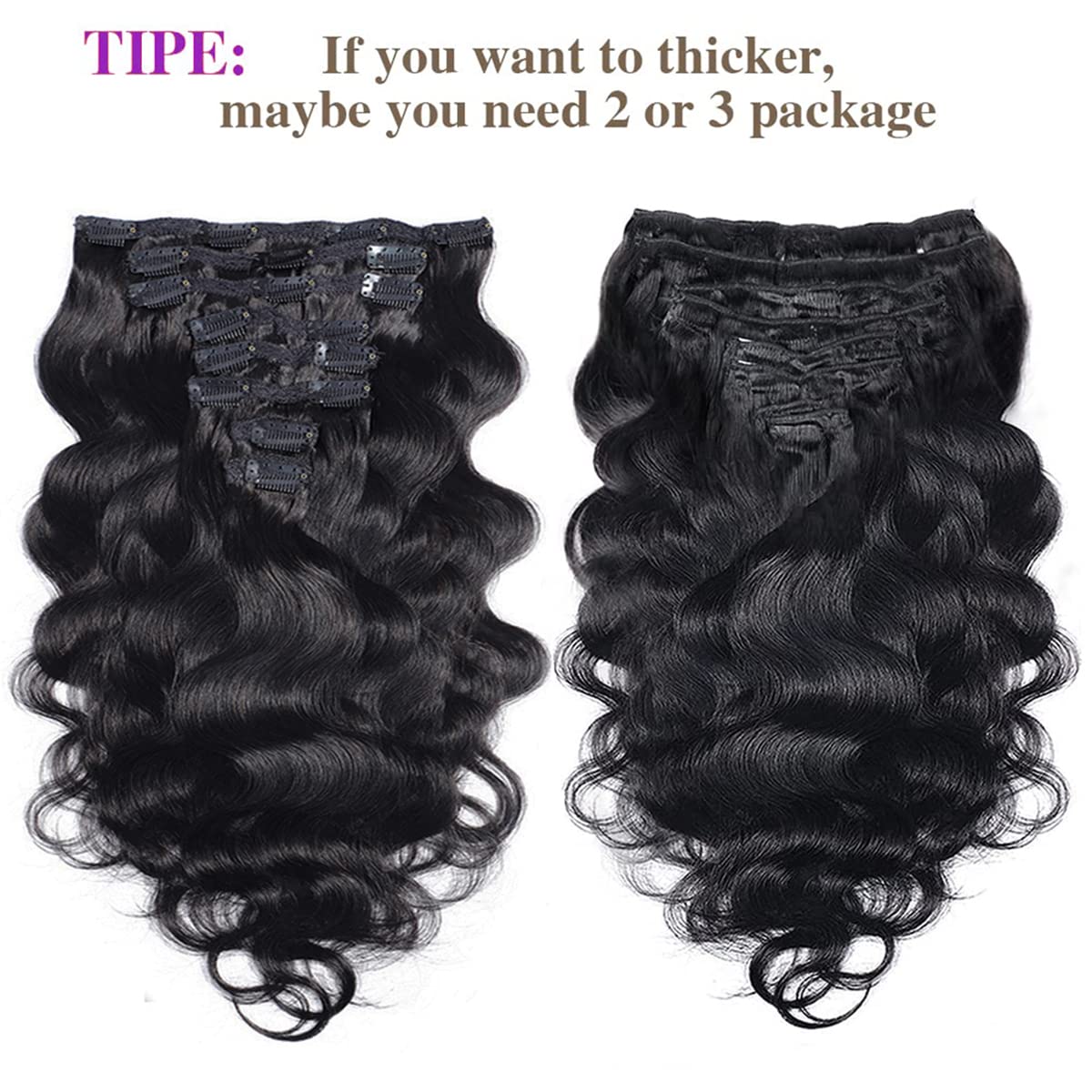 Set of 7 Clip-in Hair Extensions - Body Wave Black