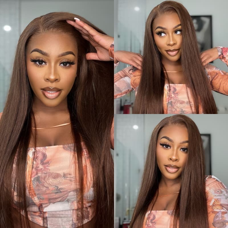 Glueless 13x4 Luxury Lace Front Wig-Chocolate Brown-Loose Body Wave & Straight