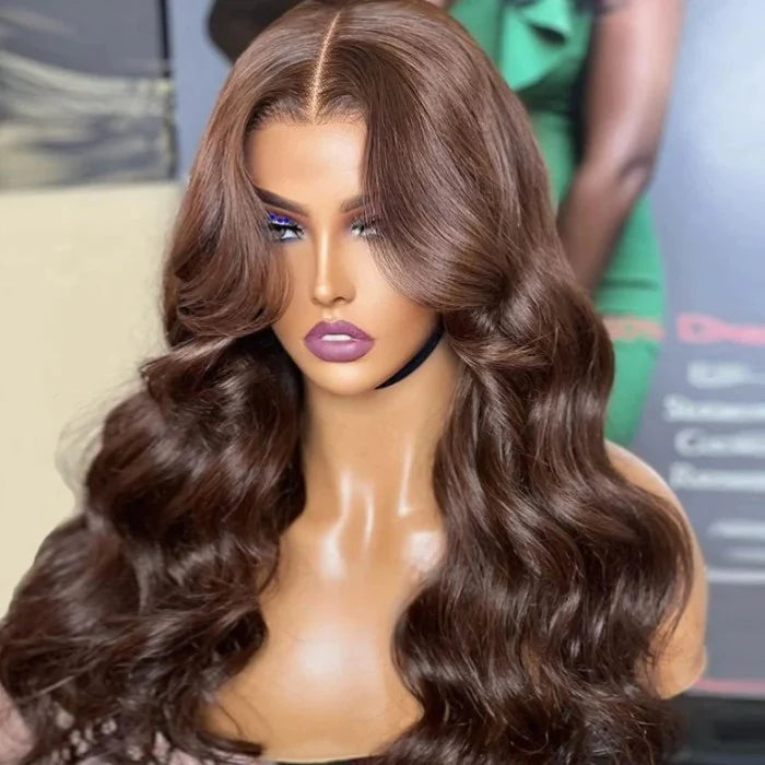Glueless 13x4 Luxury Lace Front Wig-Chocolate Brown-Loose Body Wave & Straight