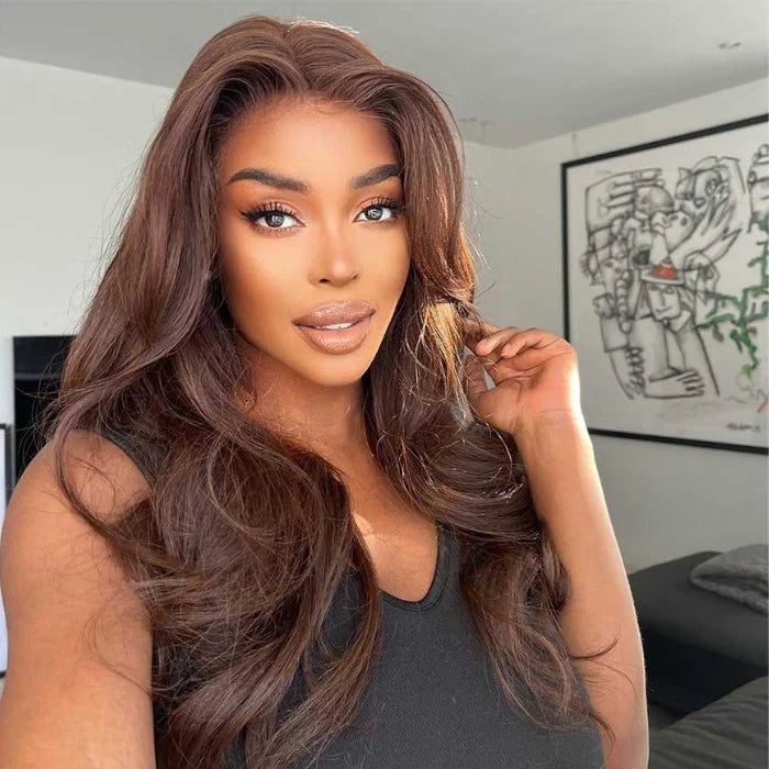 Glueless 13x4 Luxury Lace Front Wig-Chocolate Brown-Loose Body Wave & Straight