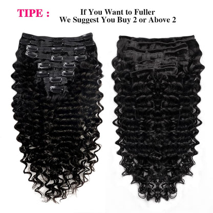 Set of 7 Clip-in Hair Extensions - Deep Wave Black
