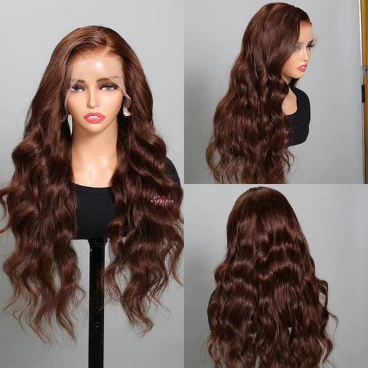 Glueless 13x4 Luxury Lace Front Wig-Chocolate Brown-Loose Body Wave & Straight